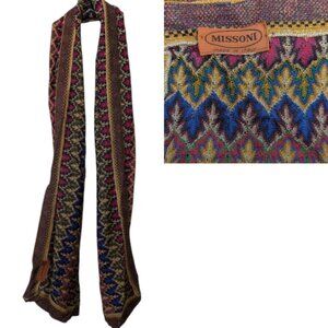 Missoni Italy Vibrant Multicolor Acrylic Knit Geometric Motif Pattern Scarf
